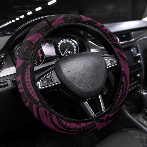 New Zealand Silver Fern Rugby Steering Wheel Cover All Black Maori Pattern Pink - Aussie Hoodie