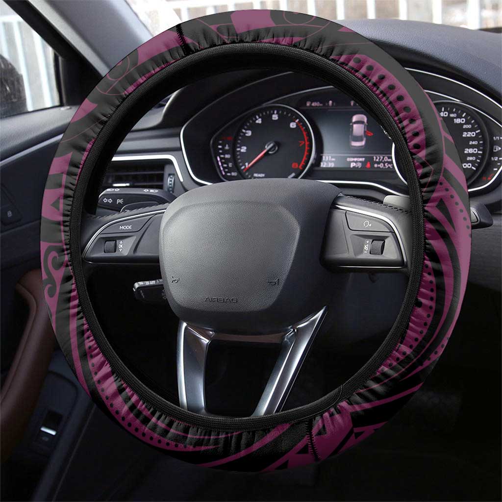 New Zealand Silver Fern Rugby Steering Wheel Cover All Black Maori Pattern Pink - Aussie Hoodie