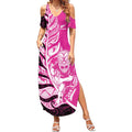 New Zealand Silver Fern Rugby Custom Summer Maxi Dress All Black Maori Pattern Pink - Aussie Hoodie