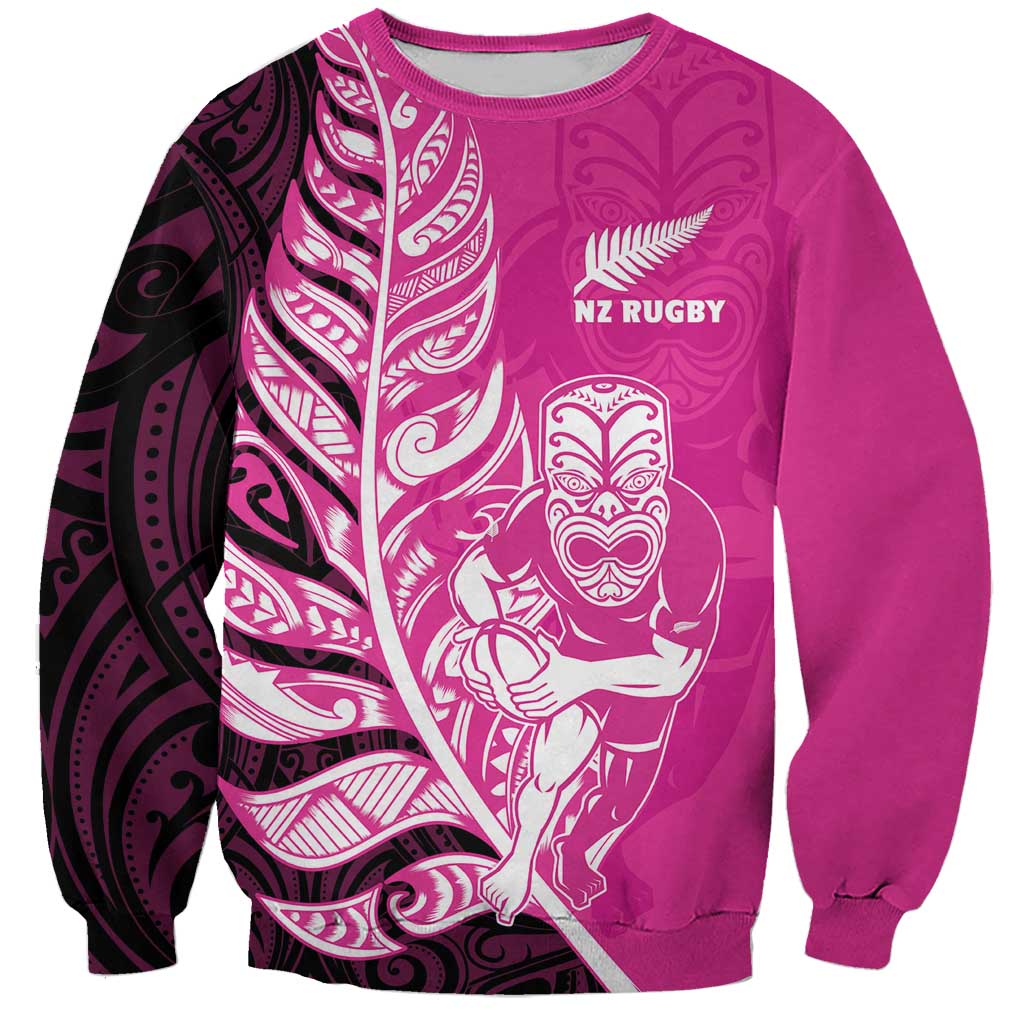 New Zealand Silver Fern Rugby Custom Sweatshirt All Black Maori Pattern Pink - Aussie Hoodie