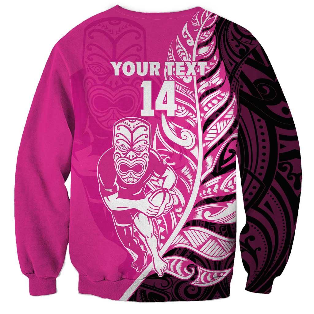 New Zealand Silver Fern Rugby Custom Sweatshirt All Black Maori Pattern Pink - Aussie Hoodie