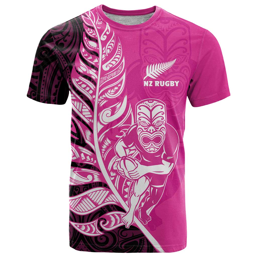 New Zealand Silver Fern Rugby Custom T Shirt All Black Maori Pattern Pink - Aussie Hoodie