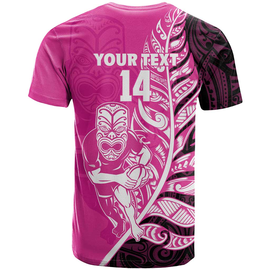 New Zealand Silver Fern Rugby Custom T Shirt All Black Maori Pattern Pink - Aussie Hoodie