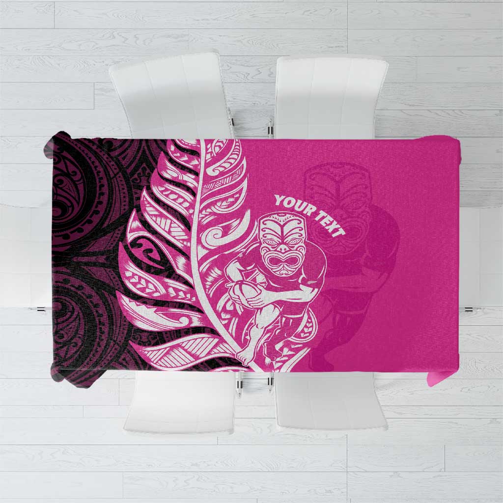 New Zealand Silver Fern Rugby Custom Tablecloth All Black Maori Pattern Pink - Aussie Hoodie