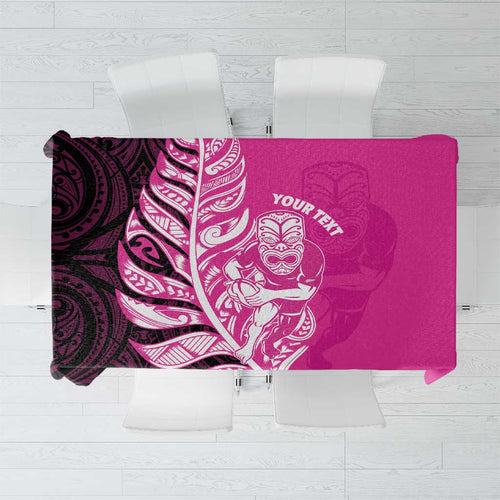 New Zealand Silver Fern Rugby Custom Tablecloth All Black Maori Pattern Pink - Aussie Hoodie