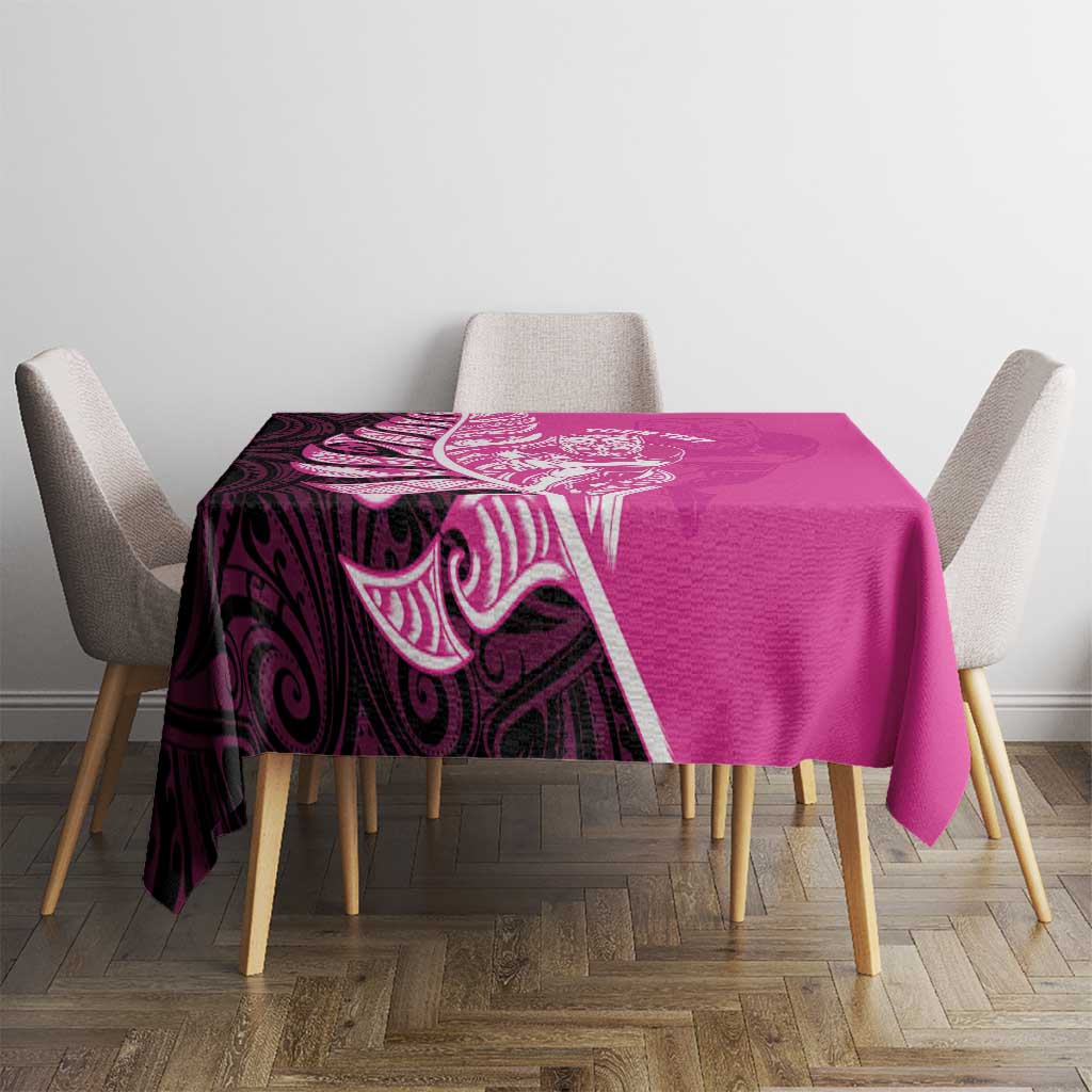 New Zealand Silver Fern Rugby Custom Tablecloth All Black Maori Pattern Pink - Aussie Hoodie