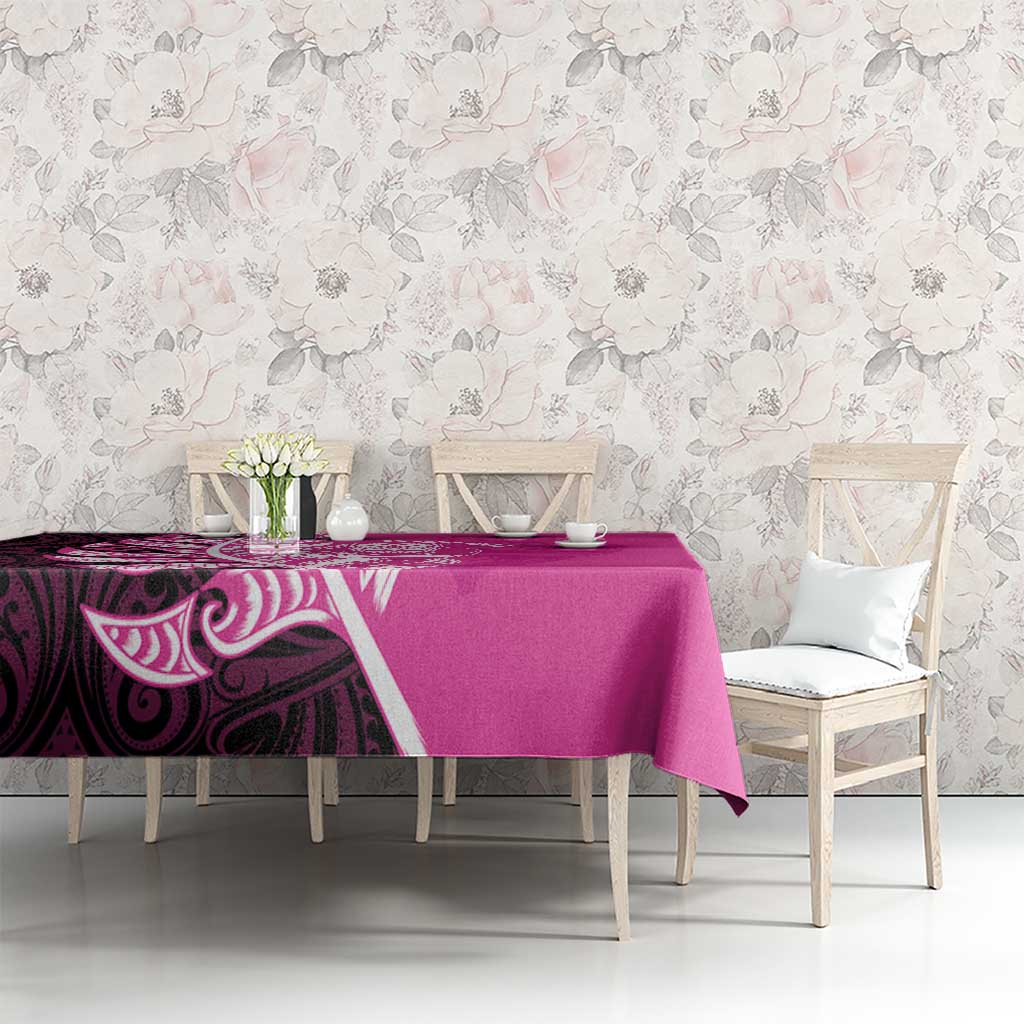 New Zealand Silver Fern Rugby Custom Tablecloth All Black Maori Pattern Pink - Aussie Hoodie