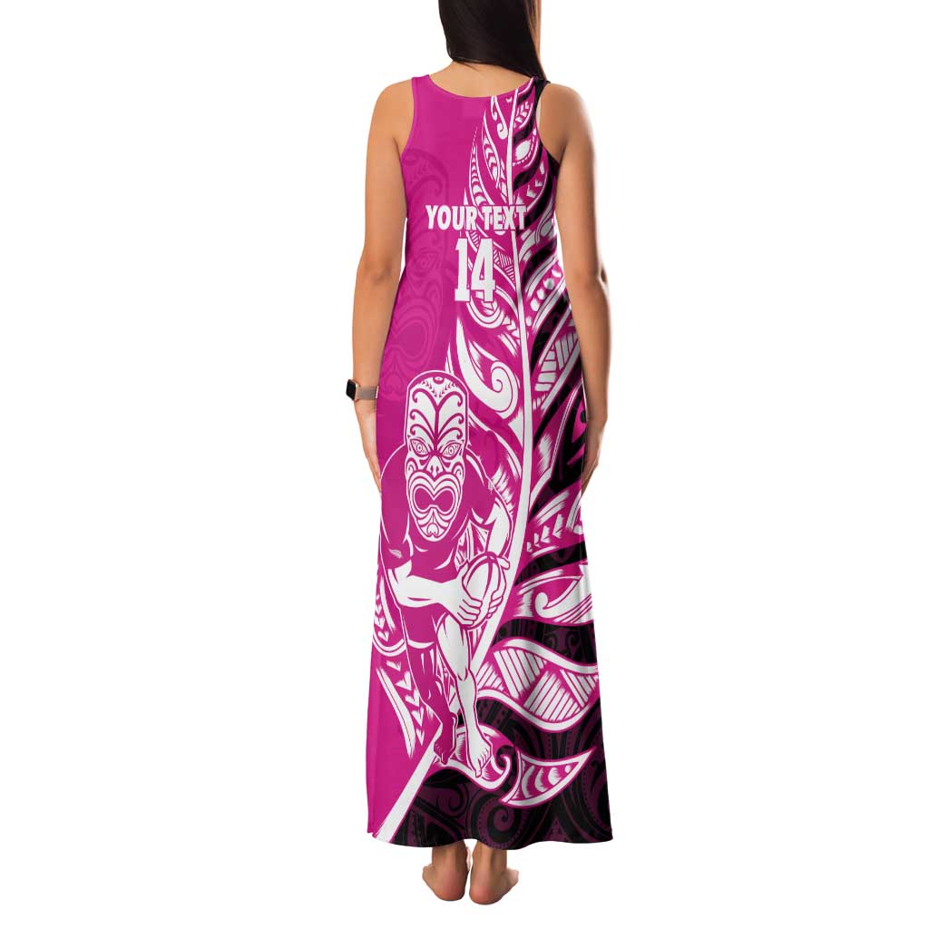 New Zealand Silver Fern Rugby Custom Tank Maxi Dress All Black Maori Pattern Pink - Aussie Hoodie