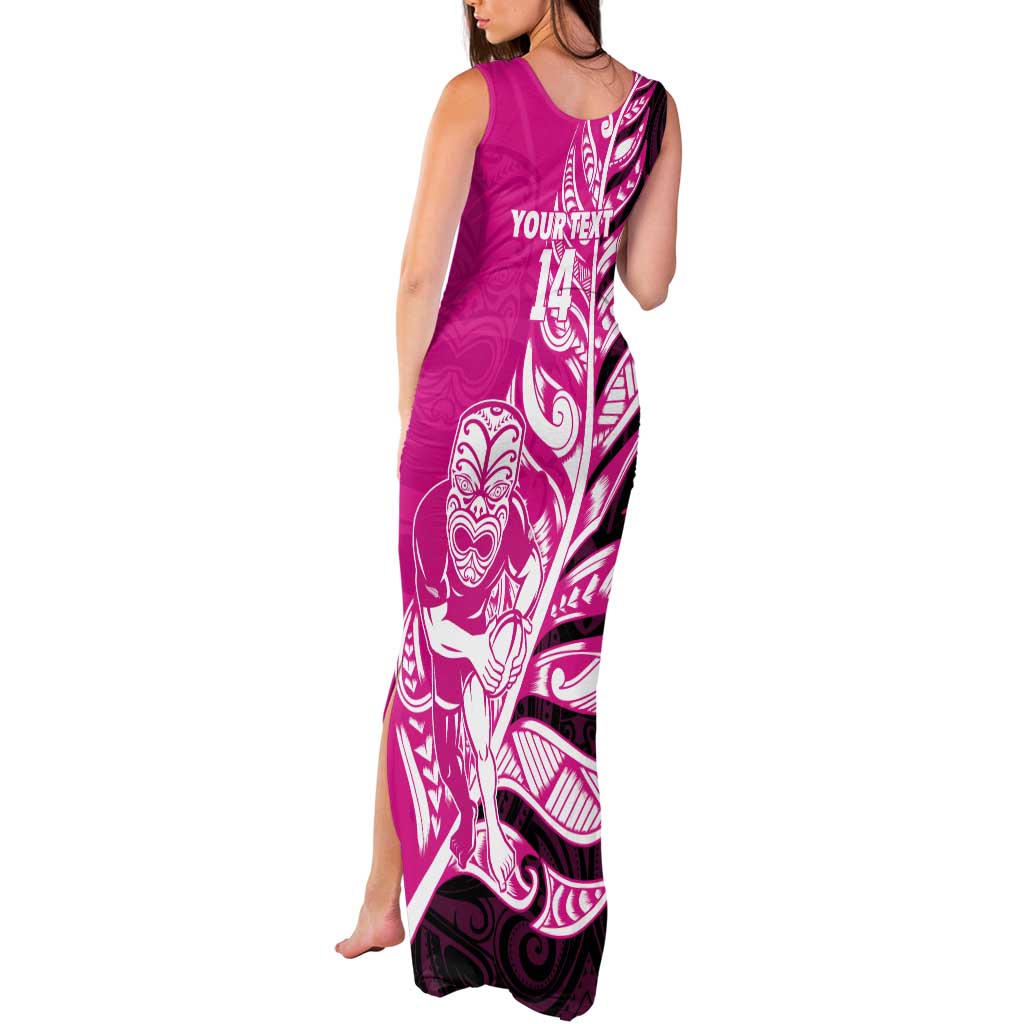 New Zealand Silver Fern Rugby Custom Tank Maxi Dress All Black Maori Pattern Pink - Aussie Hoodie
