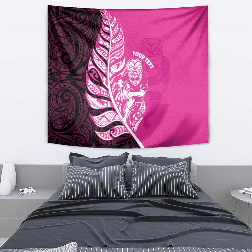 New Zealand Silver Fern Rugby Custom Tapestry All Black Maori Pattern Pink - Aussie Hoodie