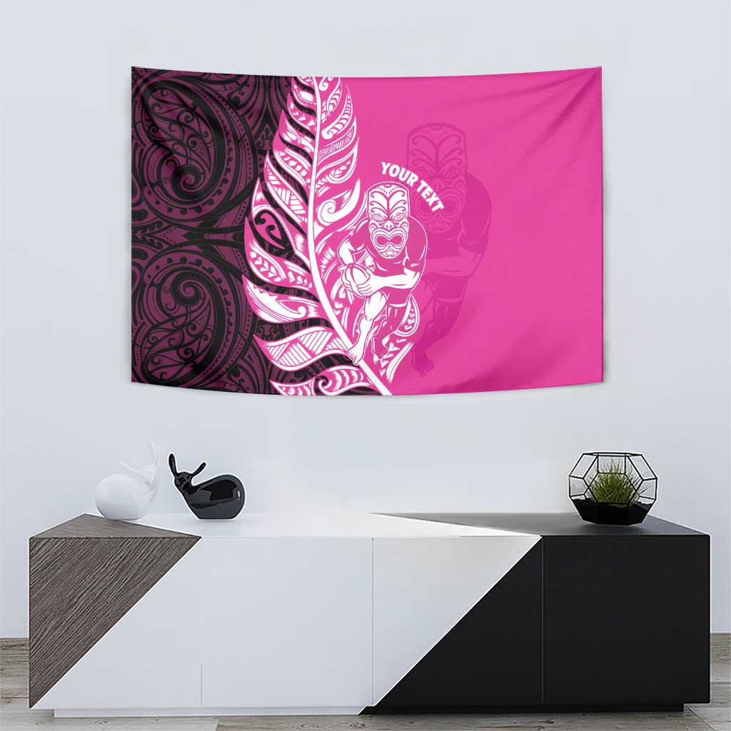 New Zealand Silver Fern Rugby Custom Tapestry All Black Maori Pattern Pink - Aussie Hoodie