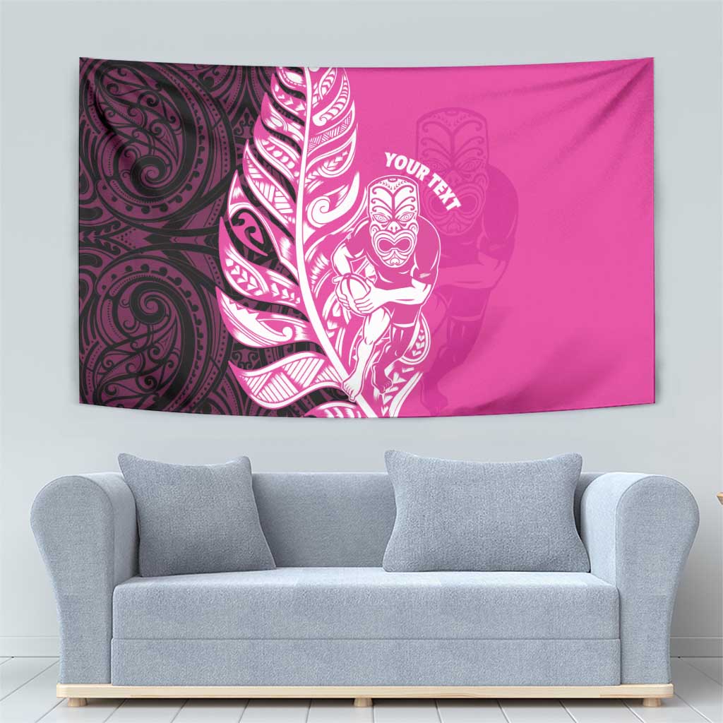 New Zealand Silver Fern Rugby Custom Tapestry All Black Maori Pattern Pink - Aussie Hoodie