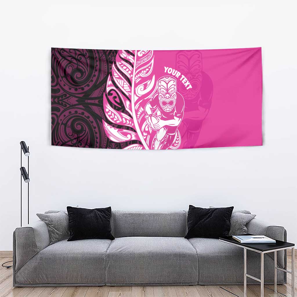 New Zealand Silver Fern Rugby Custom Tapestry All Black Maori Pattern Pink - Aussie Hoodie