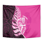 New Zealand Silver Fern Rugby Custom Tapestry All Black Maori Pattern Pink - Aussie Hoodie