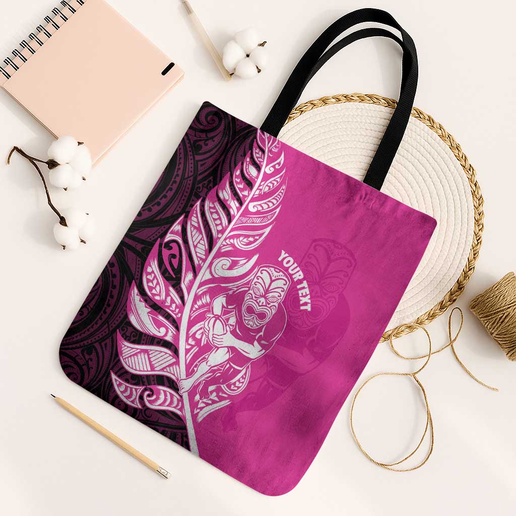 New Zealand Silver Fern Rugby Custom Tote Bag All Black Maori Pattern Pink - Aussie Hoodie