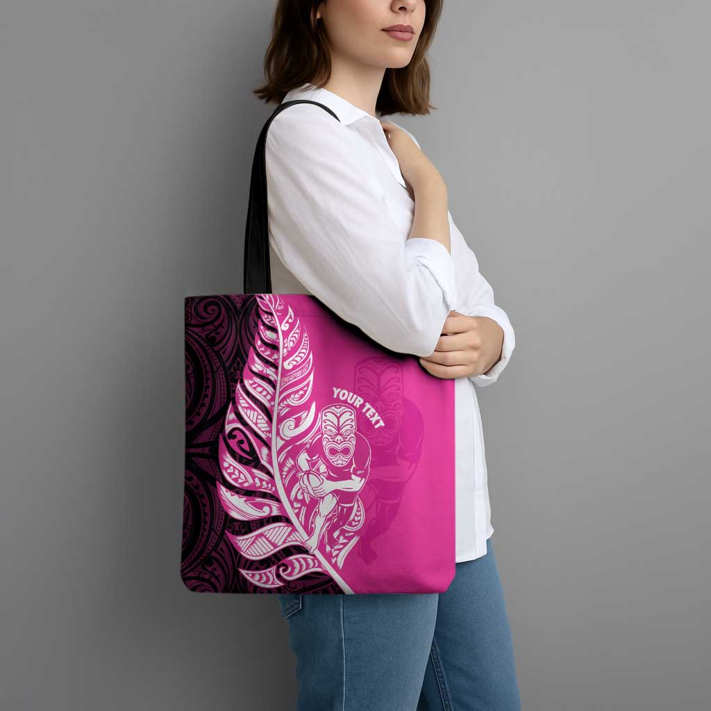 New Zealand Silver Fern Rugby Custom Tote Bag All Black Maori Pattern Pink - Aussie Hoodie