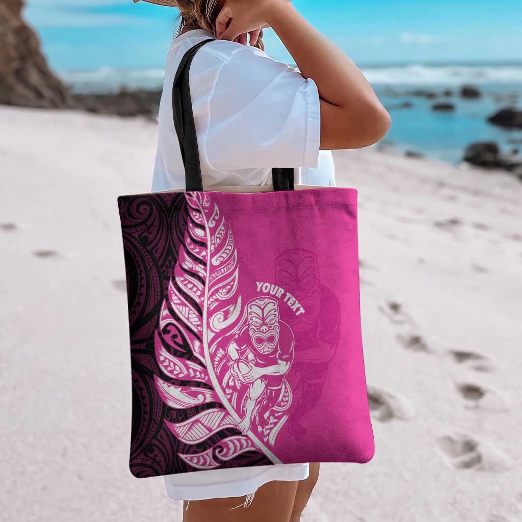New Zealand Silver Fern Rugby Custom Tote Bag All Black Maori Pattern Pink - Aussie Hoodie