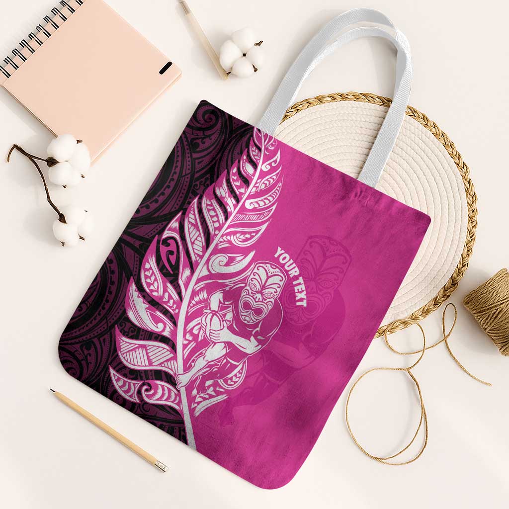 New Zealand Silver Fern Rugby Custom Tote Bag All Black Maori Pattern Pink - Aussie Hoodie