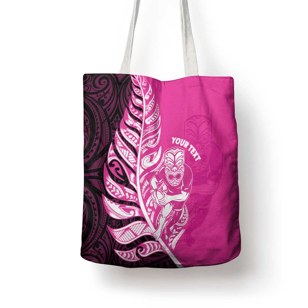 New Zealand Silver Fern Rugby Custom Tote Bag All Black Maori Pattern Pink - Aussie Hoodie