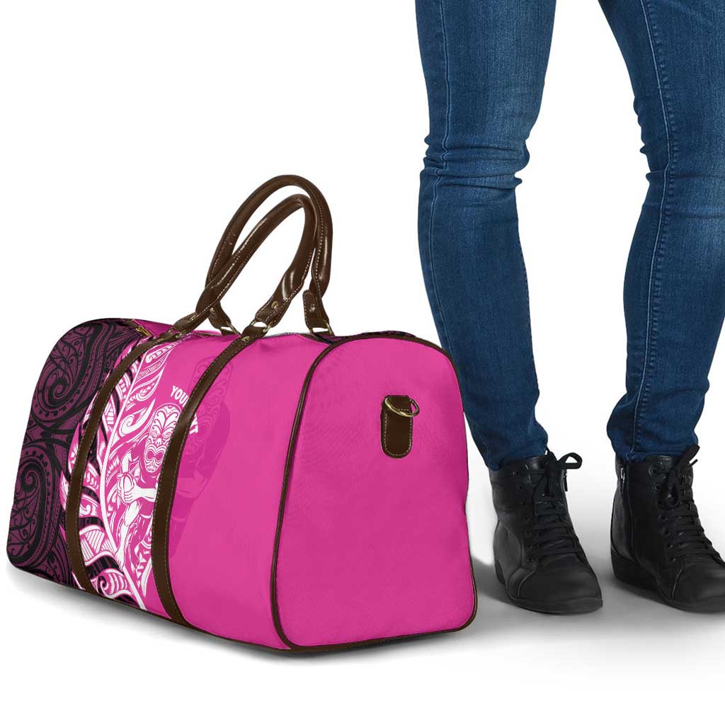 New Zealand Silver Fern Rugby Custom Travel Bag All Black Maori Pattern Pink - Aussie Hoodie