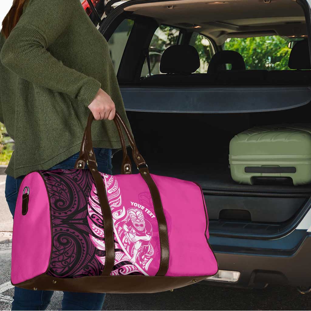 New Zealand Silver Fern Rugby Custom Travel Bag All Black Maori Pattern Pink - Aussie Hoodie
