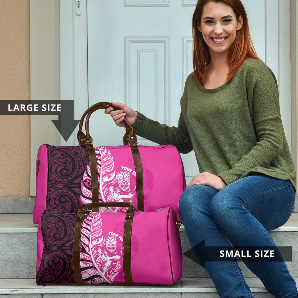 New Zealand Silver Fern Rugby Custom Travel Bag All Black Maori Pattern Pink - Aussie Hoodie