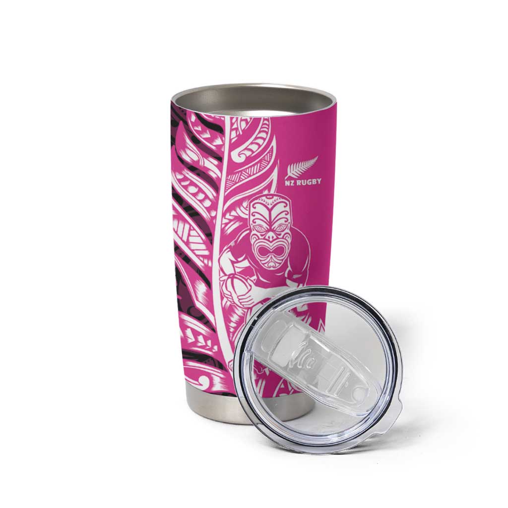 New Zealand Silver Fern Rugby Custom Tumbler Cup All Black Maori Pattern Pink - Aussie Hoodie