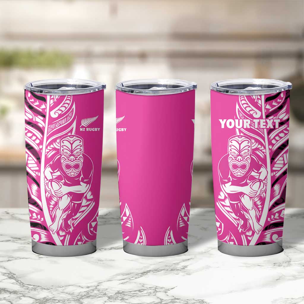 New Zealand Silver Fern Rugby Custom Tumbler Cup All Black Maori Pattern Pink - Aussie Hoodie
