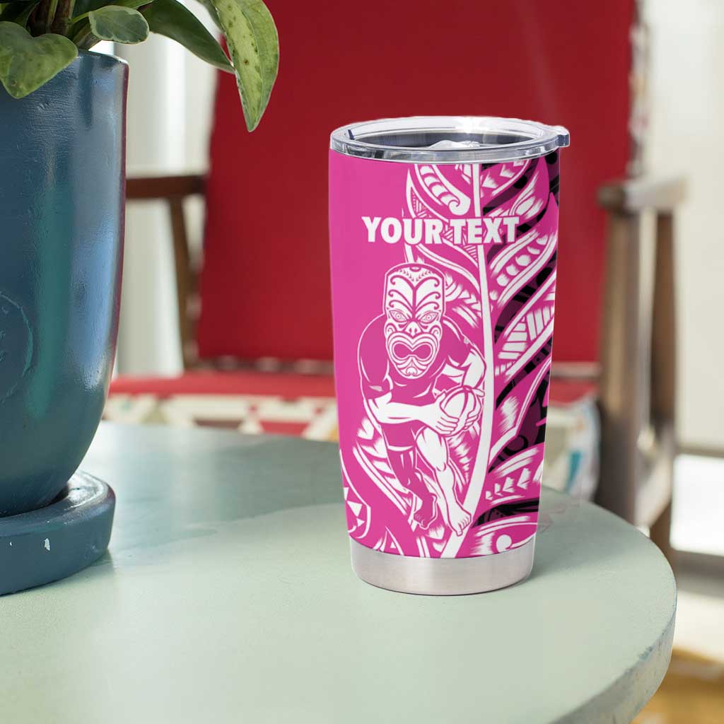 New Zealand Silver Fern Rugby Custom Tumbler Cup All Black Maori Pattern Pink - Aussie Hoodie