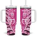 New Zealand Silver Fern Rugby Custom Tumbler With Handle All Black Maori Pattern Pink - Aussie Hoodie