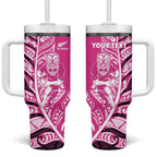 New Zealand Silver Fern Rugby Custom Tumbler With Handle All Black Maori Pattern Pink - Aussie Hoodie