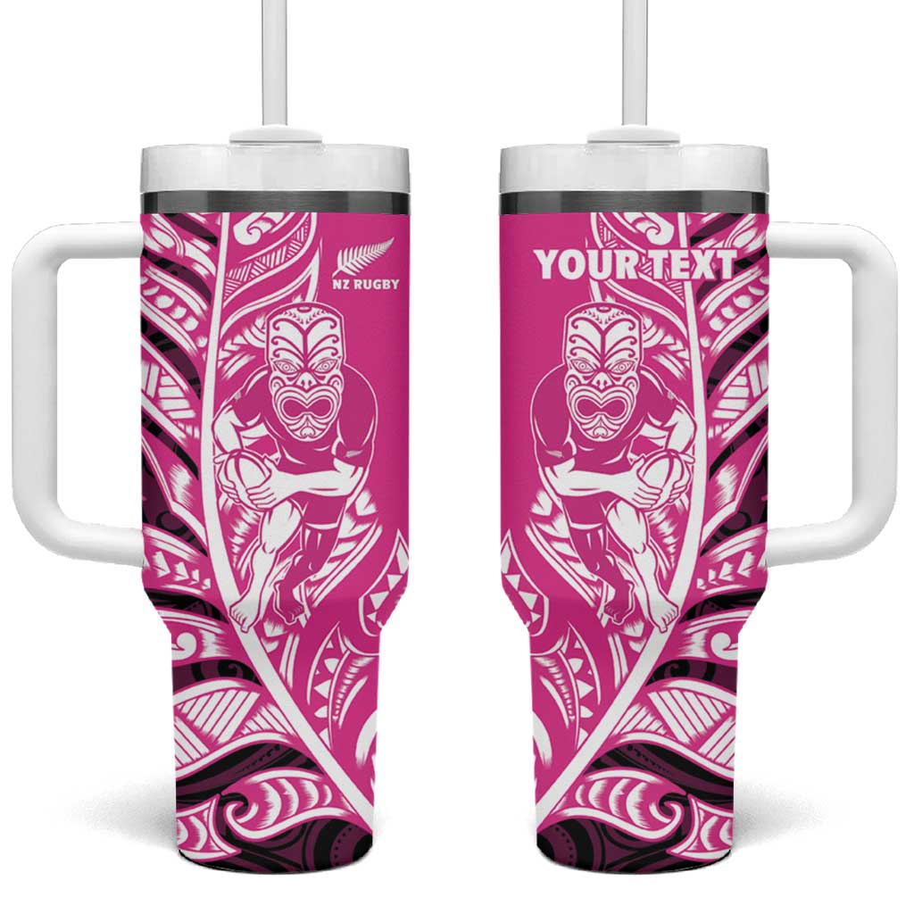 New Zealand Silver Fern Rugby Custom Tumbler With Handle All Black Maori Pattern Pink - Aussie Hoodie