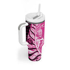 New Zealand Silver Fern Rugby Custom Tumbler With Handle All Black Maori Pattern Pink - Aussie Hoodie