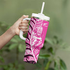 New Zealand Silver Fern Rugby Custom Tumbler With Handle All Black Maori Pattern Pink - Aussie Hoodie
