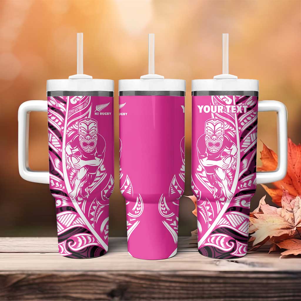 New Zealand Silver Fern Rugby Custom Tumbler With Handle All Black Maori Pattern Pink - Aussie Hoodie