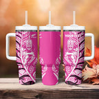 New Zealand Silver Fern Rugby Custom Tumbler With Handle All Black Maori Pattern Pink - Aussie Hoodie