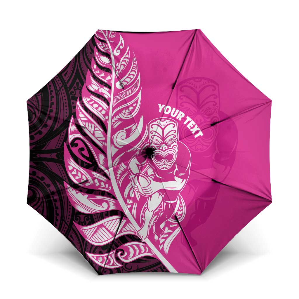 New Zealand Silver Fern Rugby Custom Umbrella All Black Maori Pattern Pink - Aussie Hoodie