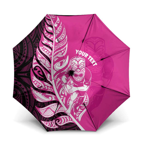 New Zealand Silver Fern Rugby Custom Umbrella All Black Maori Pattern Pink - Aussie Hoodie