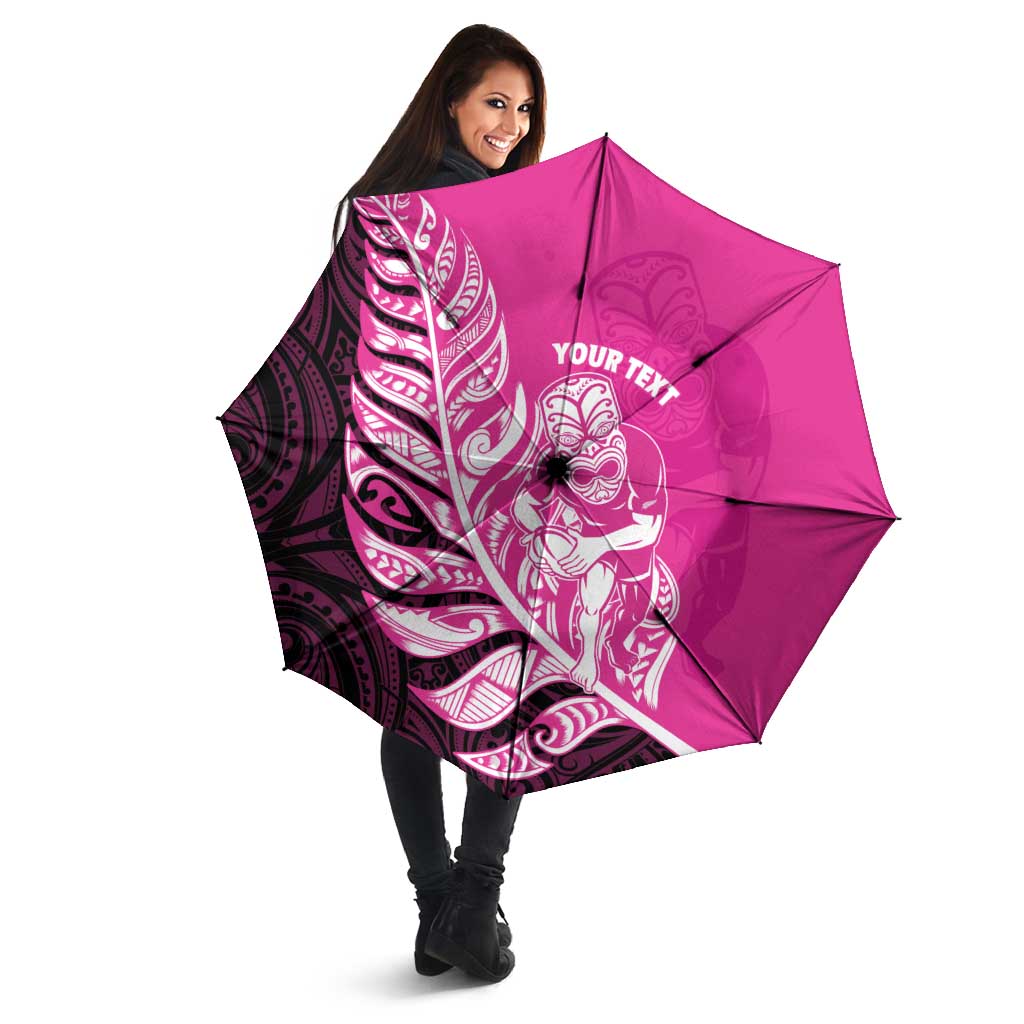 New Zealand Silver Fern Rugby Custom Umbrella All Black Maori Pattern Pink - Aussie Hoodie