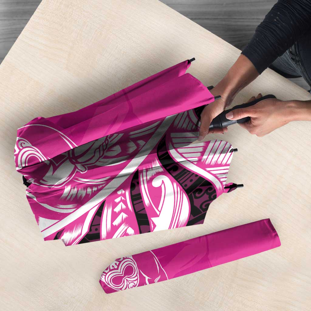 New Zealand Silver Fern Rugby Custom Umbrella All Black Maori Pattern Pink - Aussie Hoodie