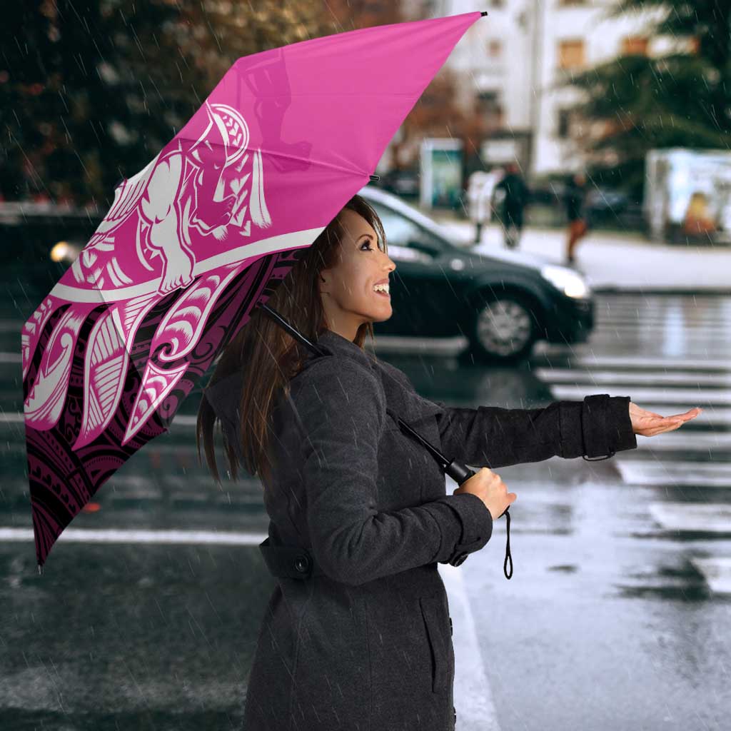 New Zealand Silver Fern Rugby Custom Umbrella All Black Maori Pattern Pink - Aussie Hoodie