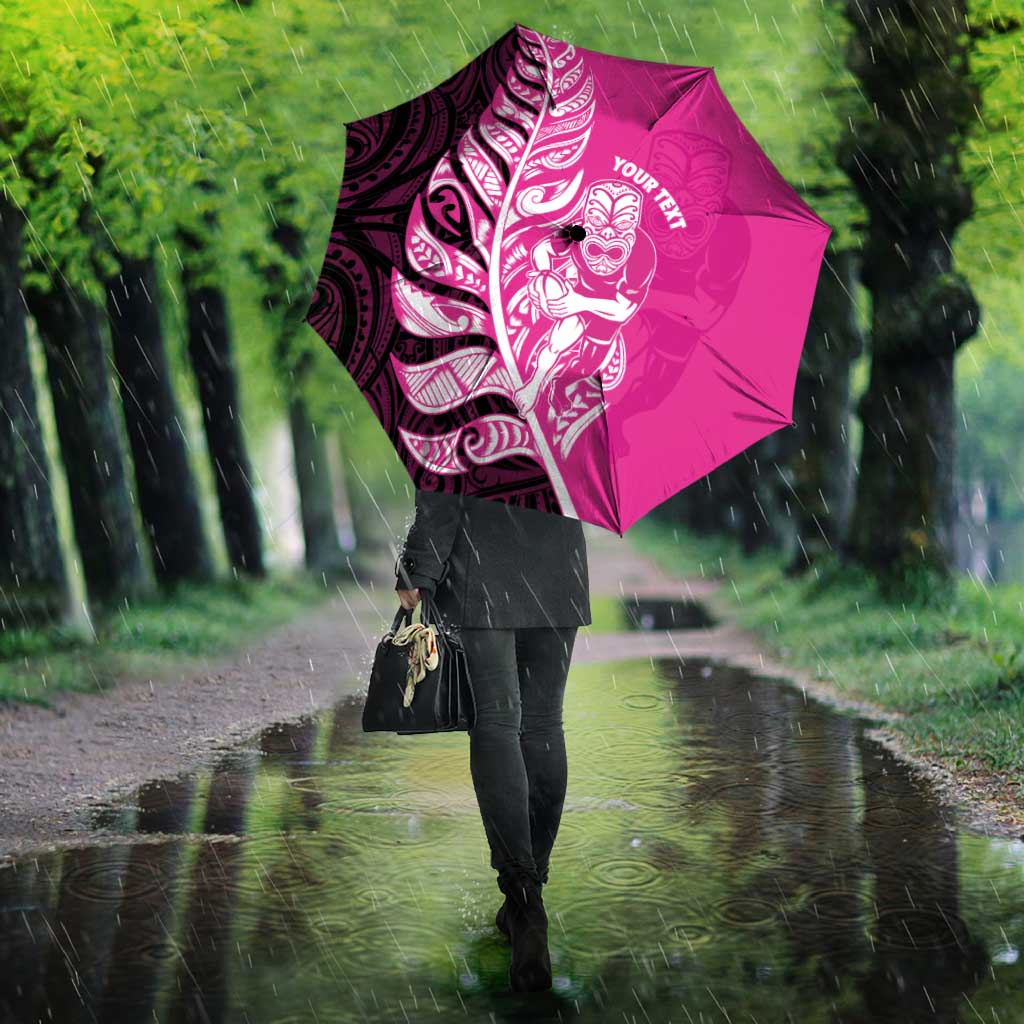 New Zealand Silver Fern Rugby Custom Umbrella All Black Maori Pattern Pink - Aussie Hoodie