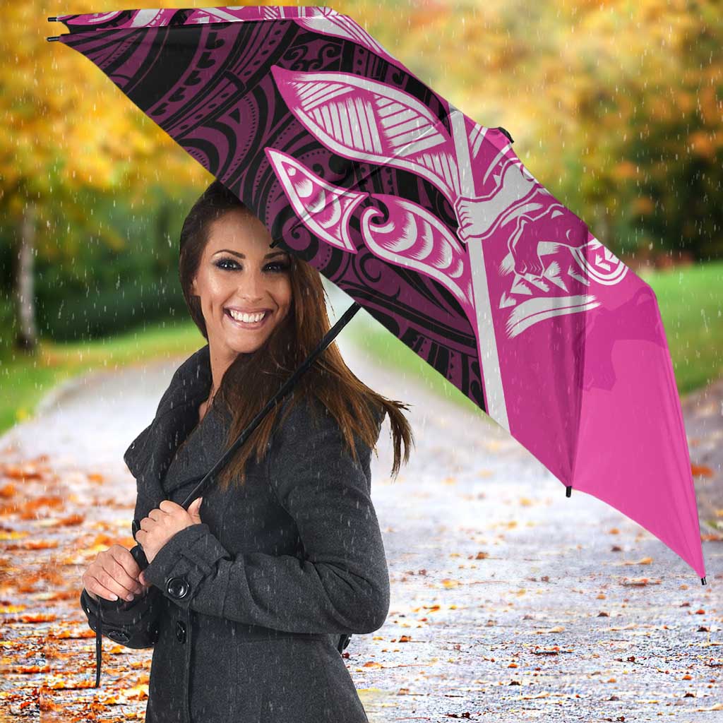 New Zealand Silver Fern Rugby Custom Umbrella All Black Maori Pattern Pink - Aussie Hoodie