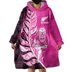 New Zealand Silver Fern Rugby Custom Wearable Blanket Hoodie All Black Maori Pattern Pink - Aussie Hoodie