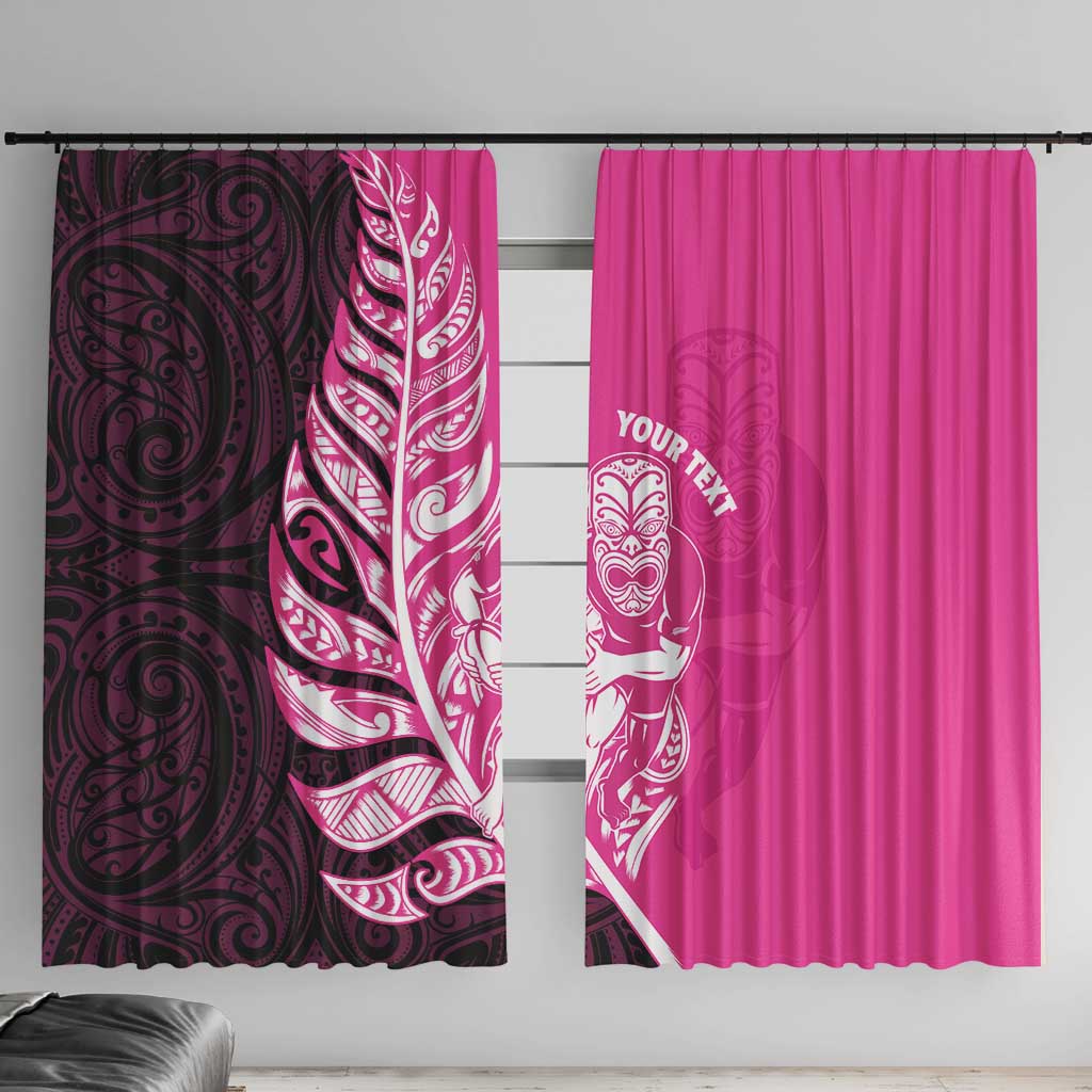 New Zealand Silver Fern Rugby Custom Window Curtain All Black Maori Pattern Pink - Aussie Hoodie