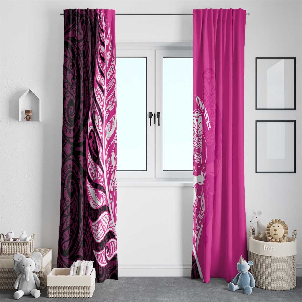 New Zealand Silver Fern Rugby Custom Window Curtain All Black Maori Pattern Pink - Aussie Hoodie