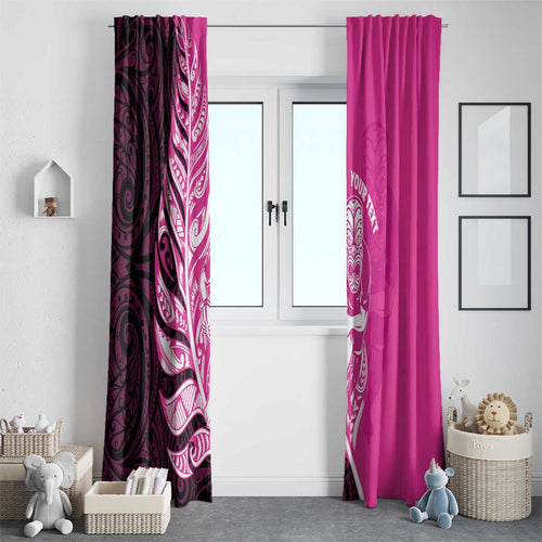 New Zealand Silver Fern Rugby Custom Window Curtain All Black Maori Pattern Pink - Aussie Hoodie