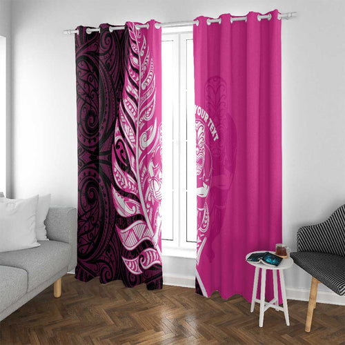 New Zealand Silver Fern Rugby Custom Window Curtain All Black Maori Pattern Pink - Aussie Hoodie