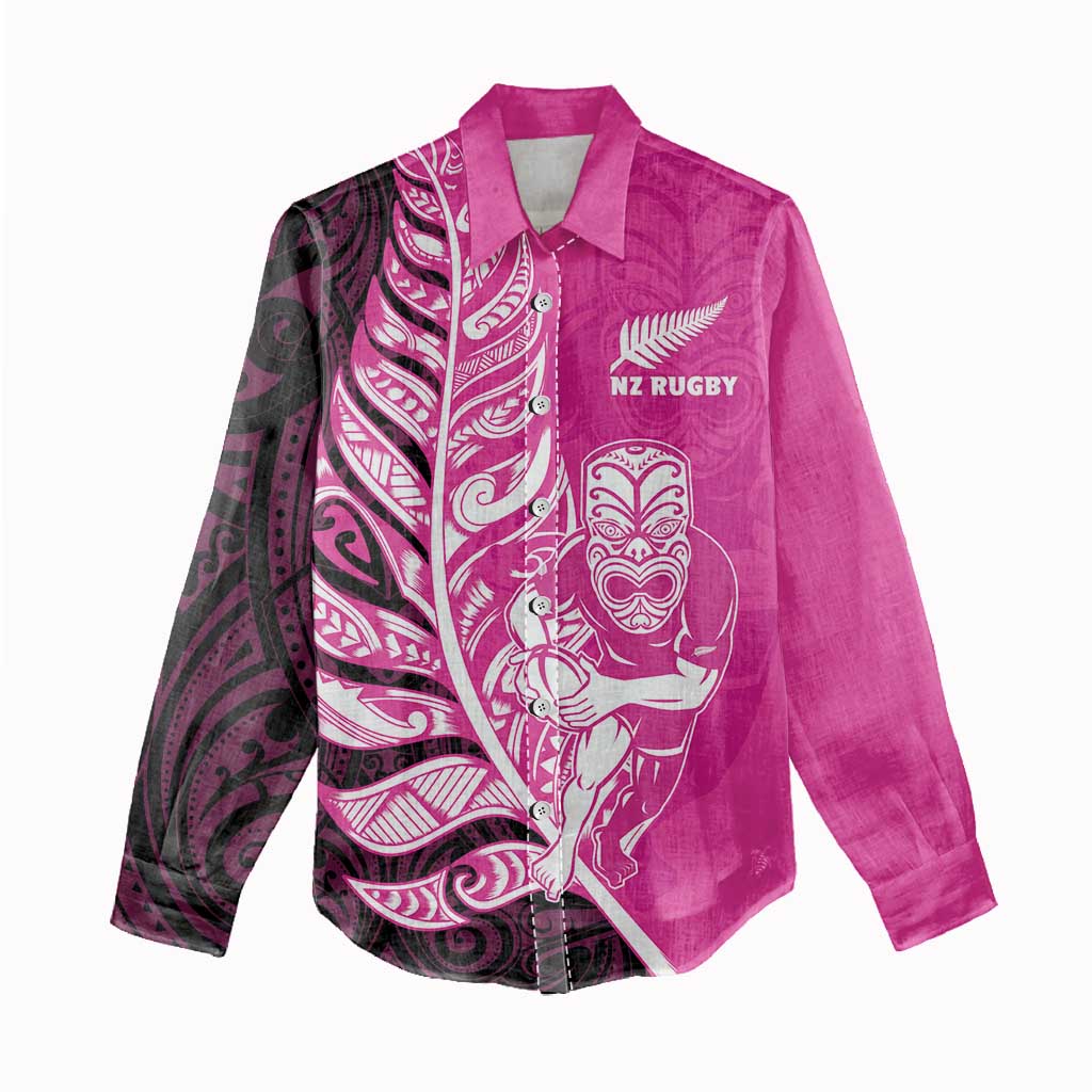 New Zealand Silver Fern Rugby Custom Women Casual Shirt All Black Maori Pattern Pink - Aussie Hoodie
