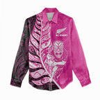 New Zealand Silver Fern Rugby Custom Women Casual Shirt All Black Maori Pattern Pink - Aussie Hoodie
